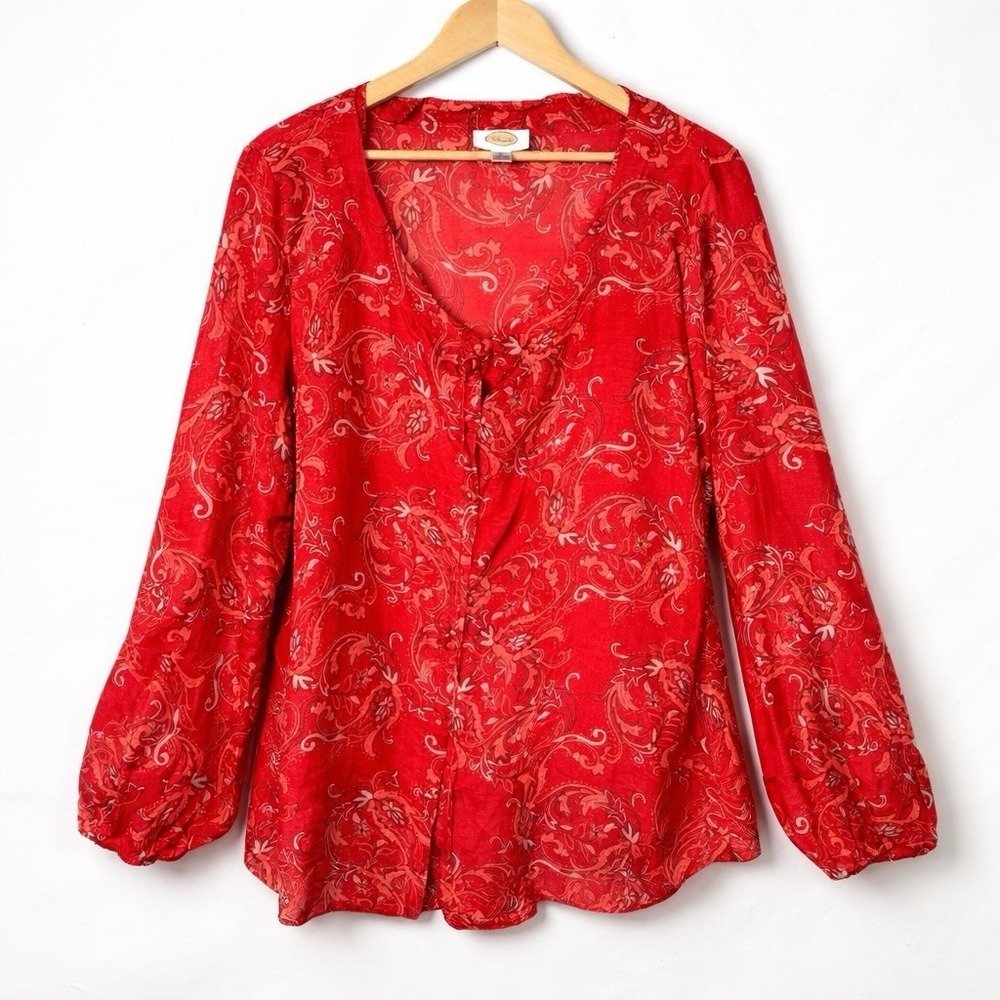 Vintage Talbots Silk Cotton Paisley Top Womens XL Lightweight Button Up Classic